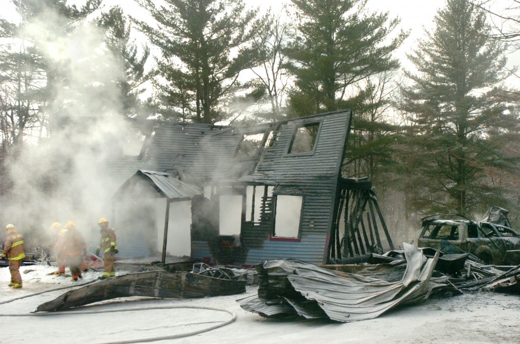 Vyto Starinskas / Staff PhotoA house was destroyed by a fire on Tuesday morning on Nichols Road in Mount Holly.