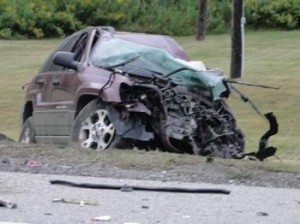The Jeep Cherokee at the scene of the crash. 