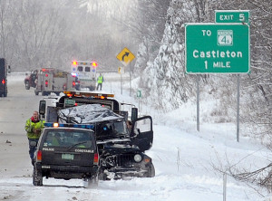 Anthony Edwards / Staff Photo  Slippery roads caused multiple vehicle accidents on Route 4 near Exit 5 on Monday morning.